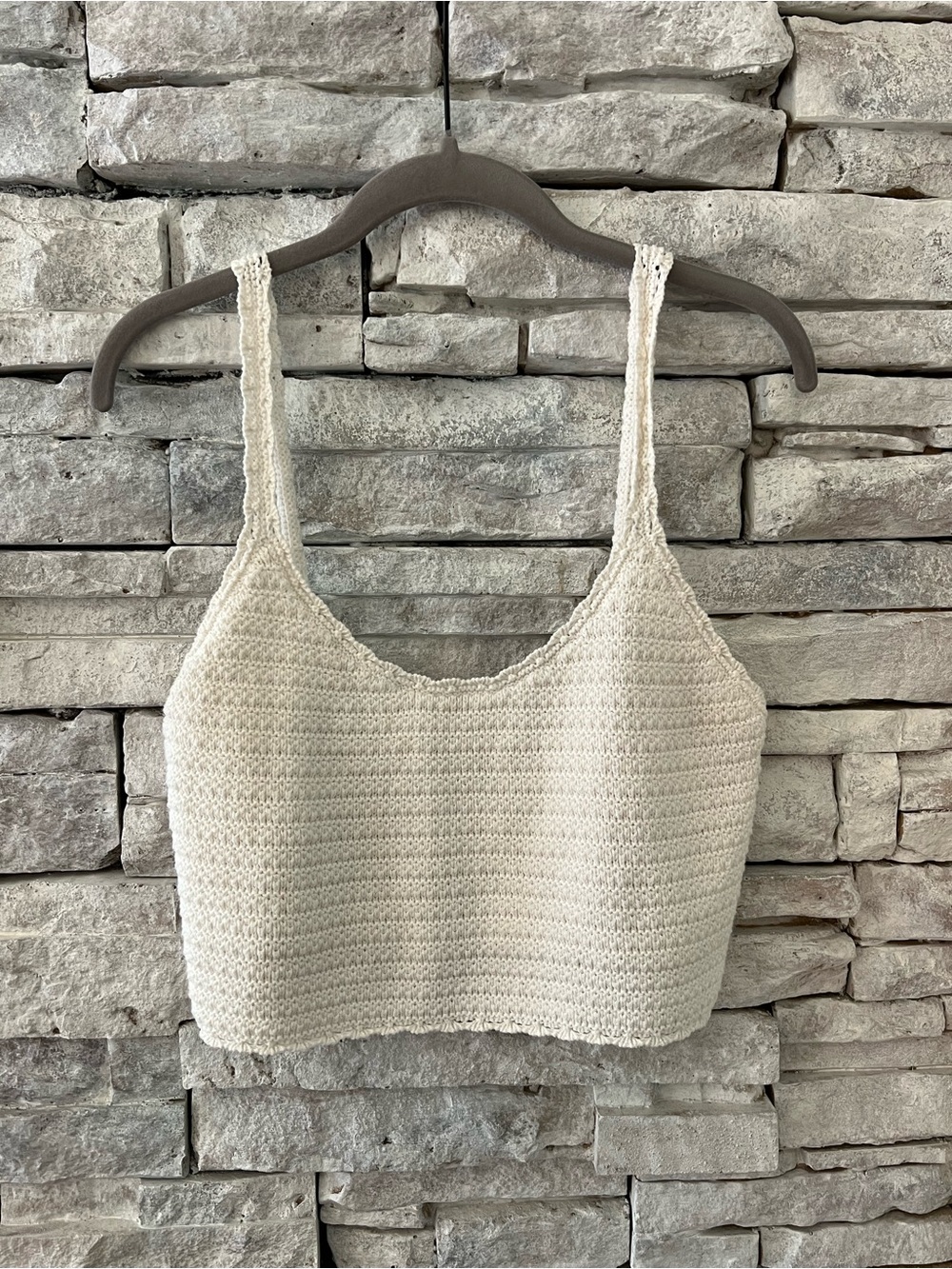 Aerie White Crochet Knit Crop Top Womens Size Large